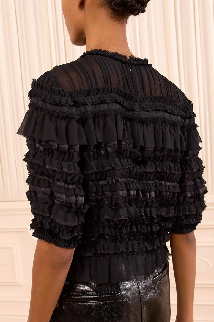 Mabel Short Sleeve Silk Top Noir