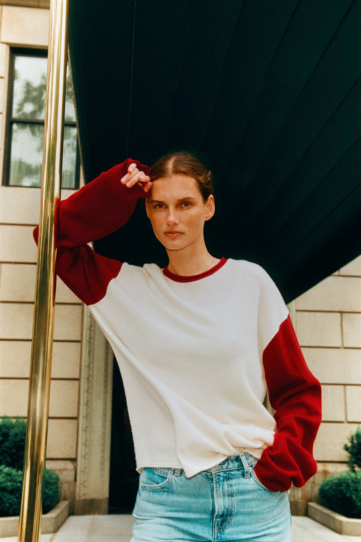 Baseball Oversized Crew Cream/Carmine