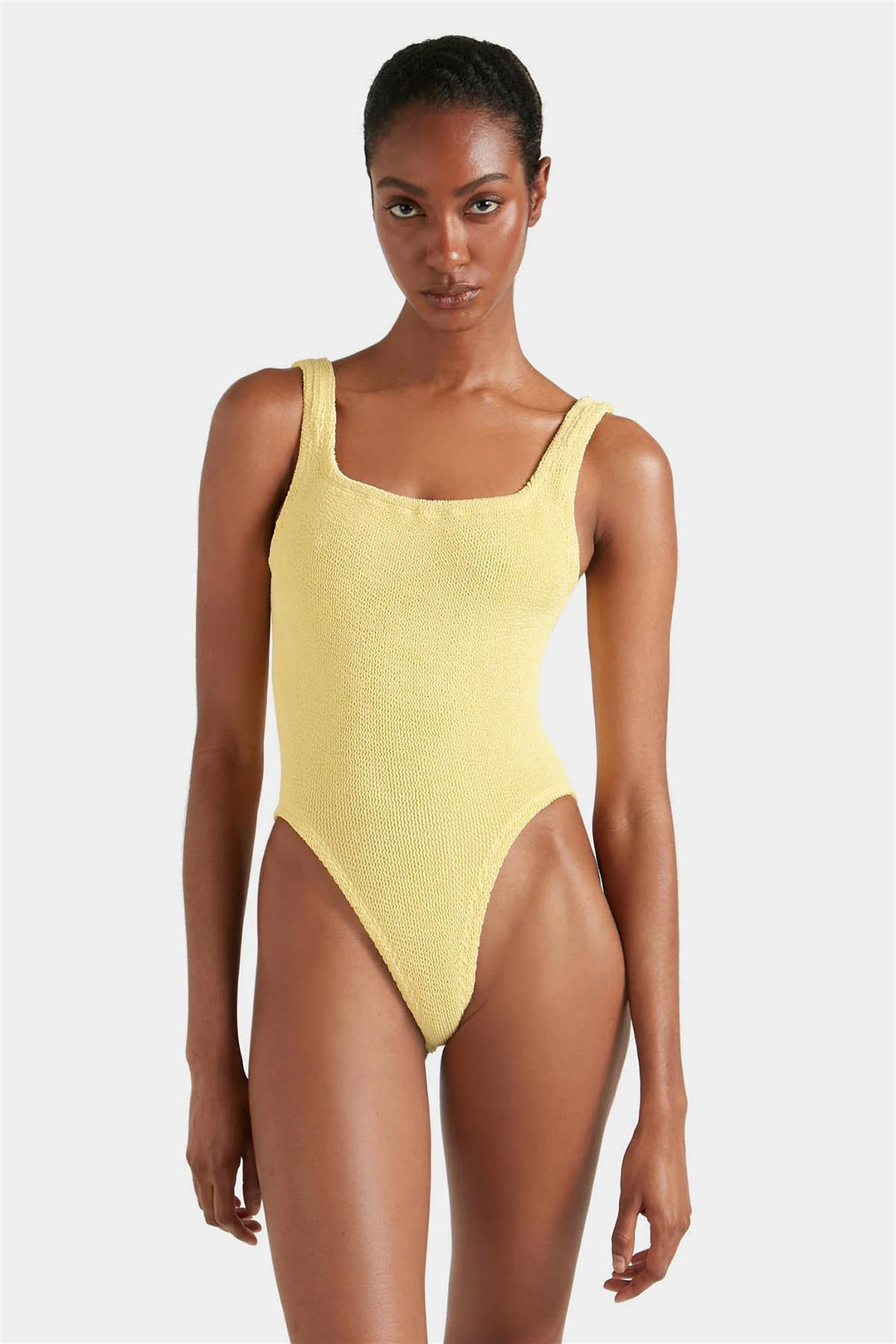 Square Neck Crinkle Swimsuit Butter Yellow