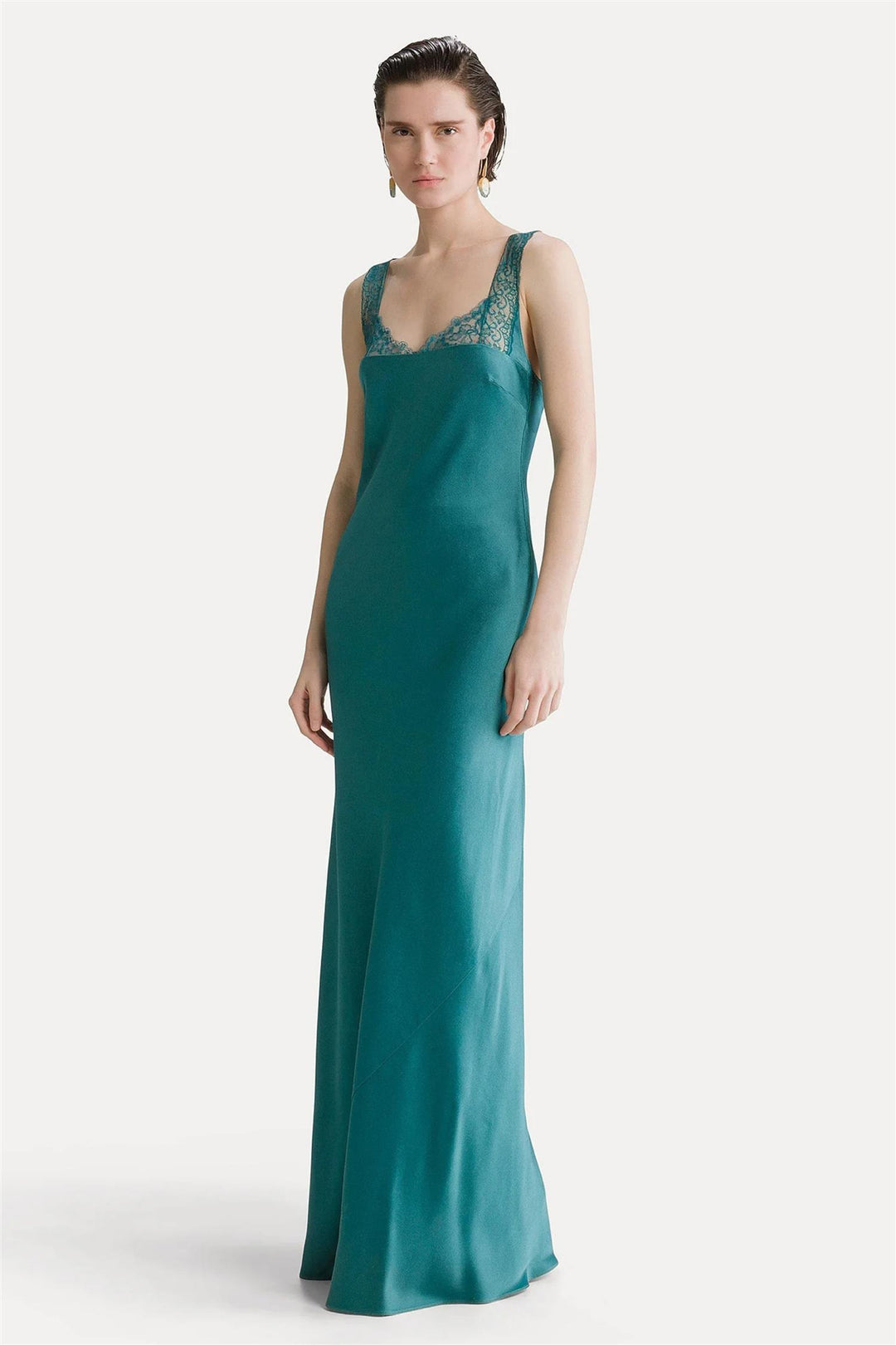Envers Satin Lace Long Dress Jade