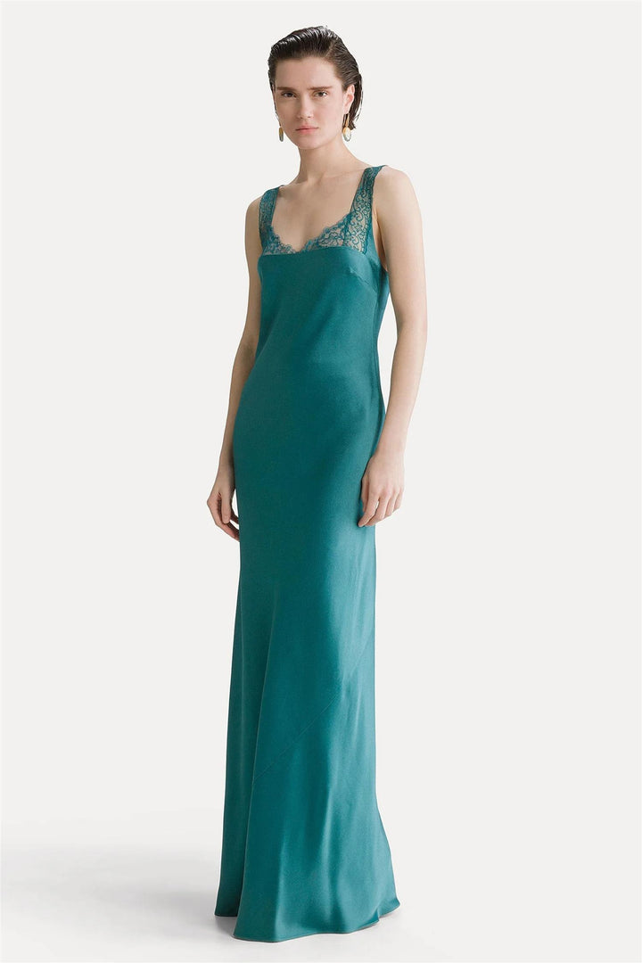 Envers Satin Lace Long Dress Jade