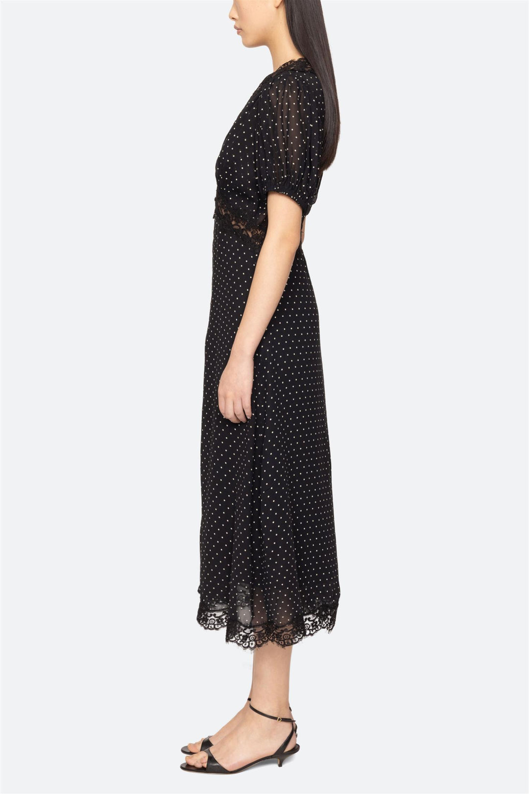 Melody Polka Dot Puff Sleeve Dress Black