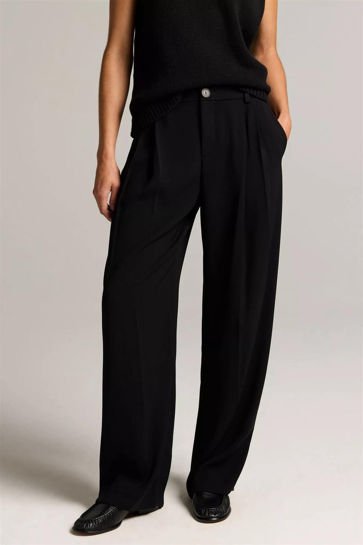 Drop Waist Pleated Crepe Trouser Black