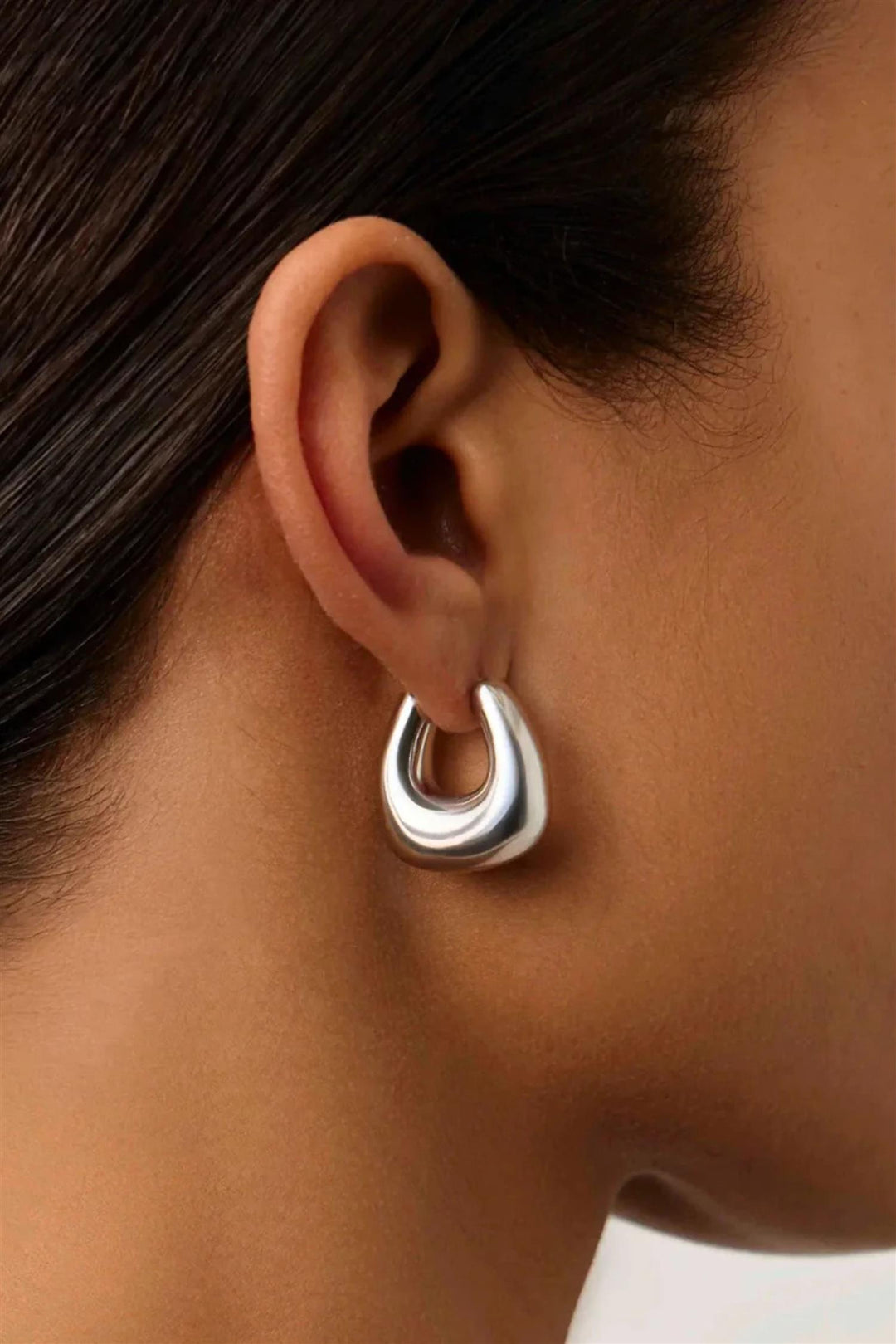 Sculptural Chubby Small Hoop Earrings Silver