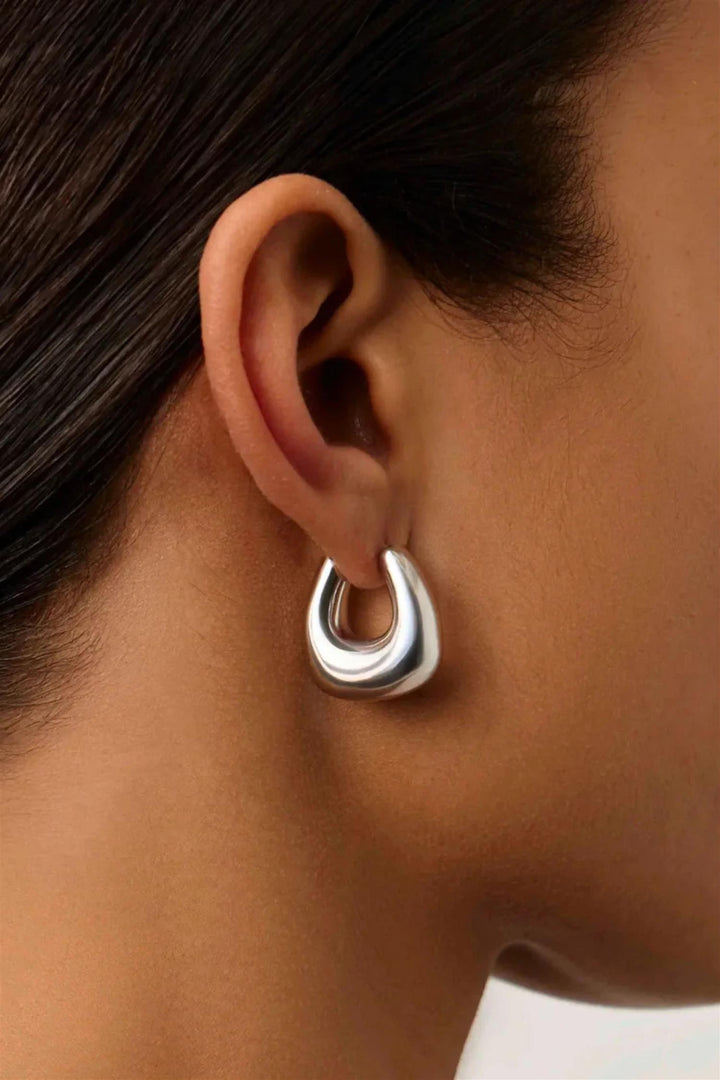 Sculptural Chubby Small Hoop Earrings Silver