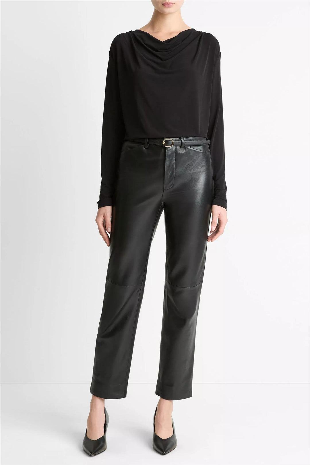 Long Sleeve Cowl Neck Top Black