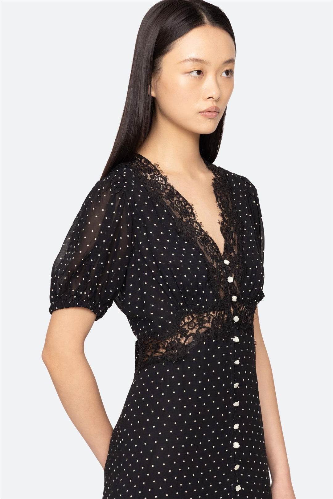 Melody Polka Dot Puff Sleeve Dress Black
