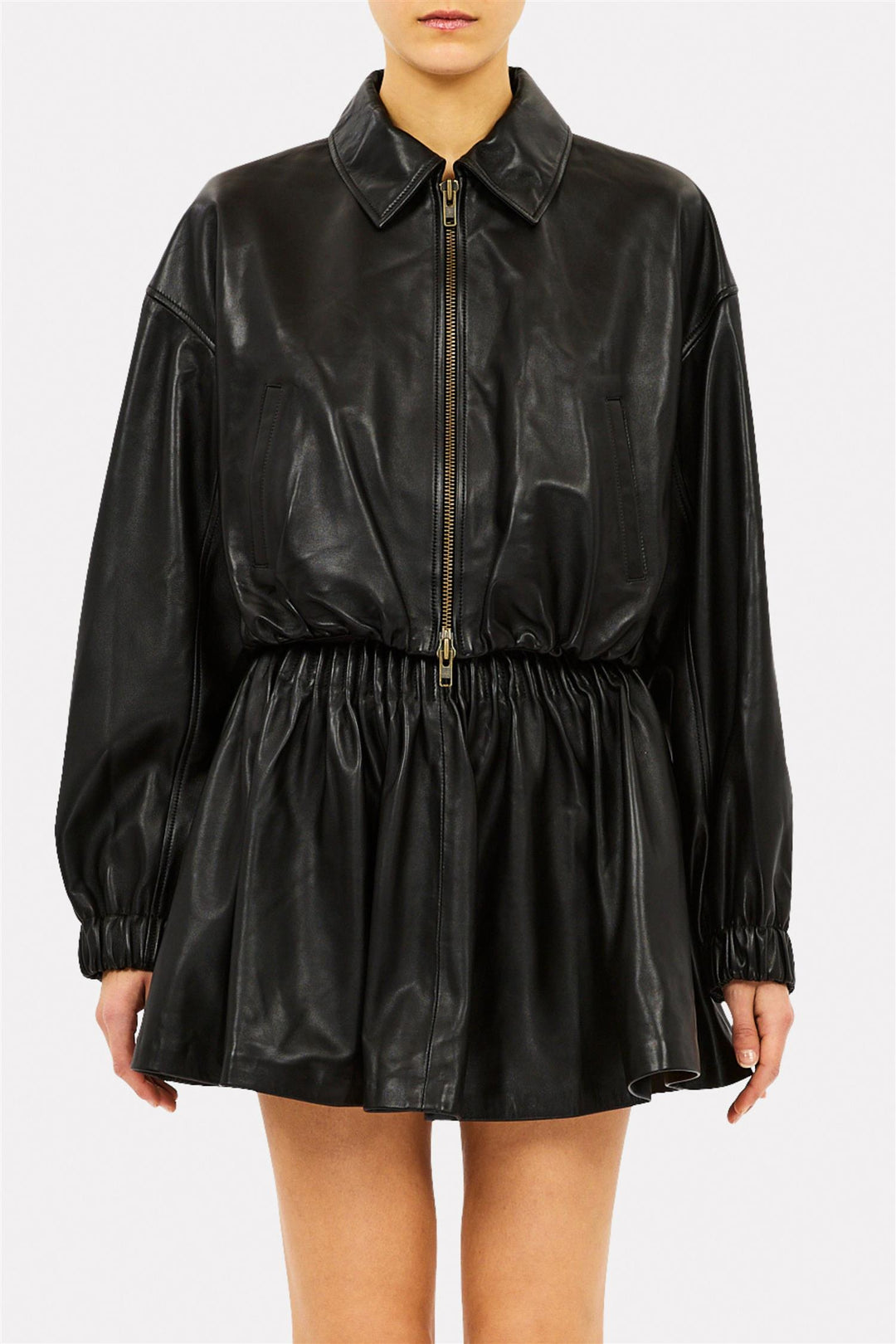 Gigi Cropped Leather Jacket Noir