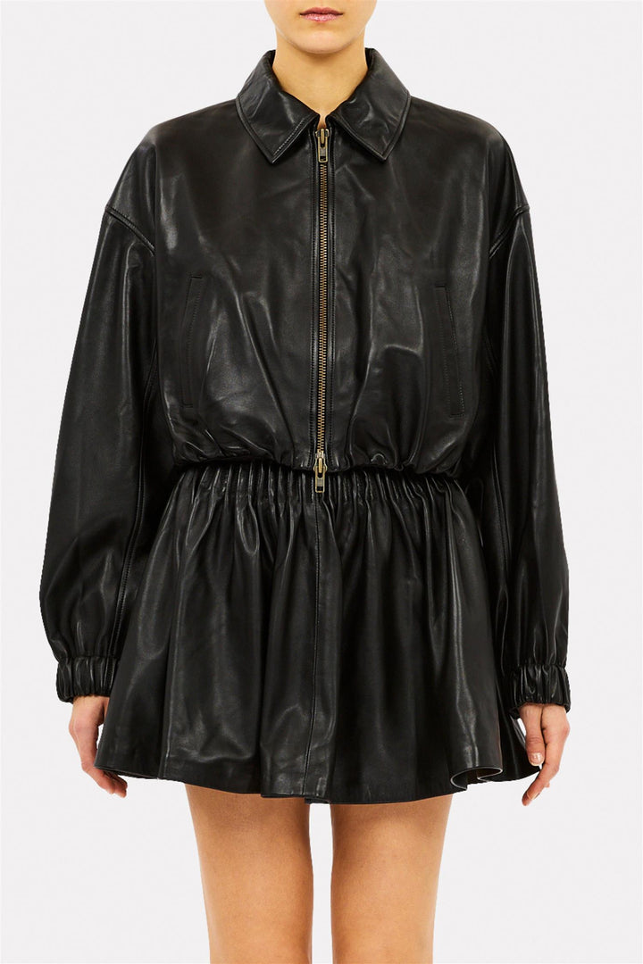 Gigi Cropped Leather Jacket Noir