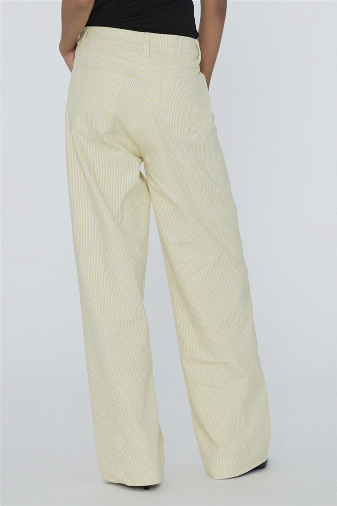 Striped Twill Wide Pants Straw Comb