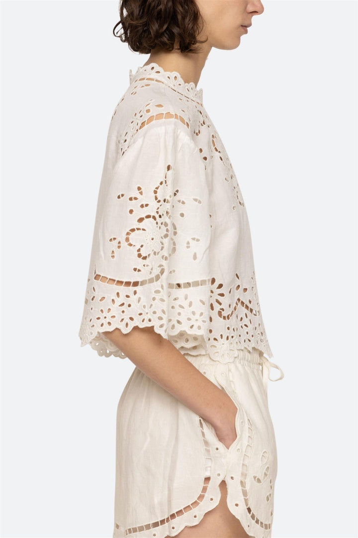 Lula Embroidery Short Sleeve Top White