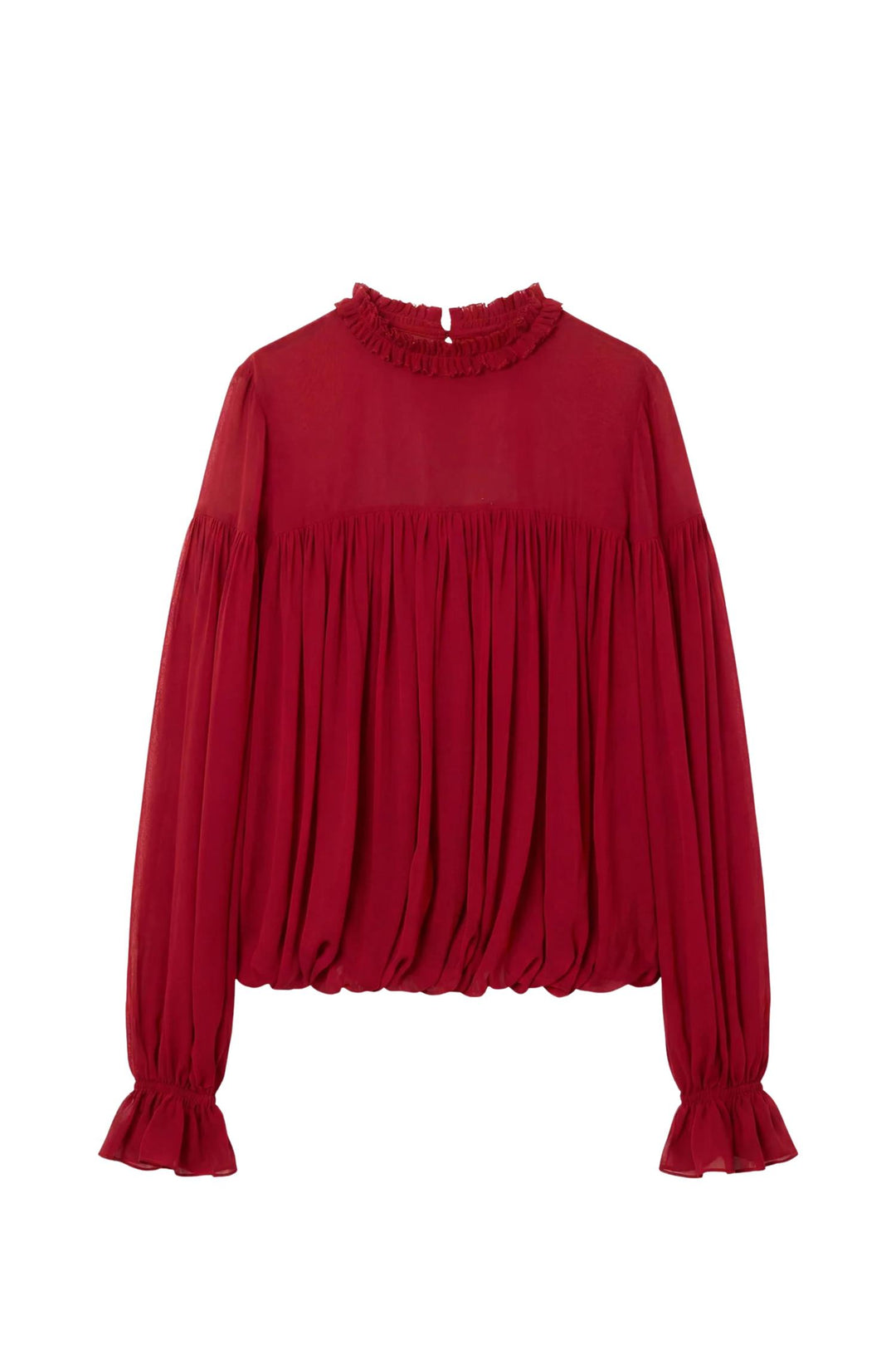 Pearl Long Sleeve Silk Blouse Cerise