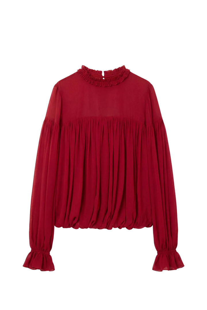 Pearl Long Sleeve Silk Blouse Cerise