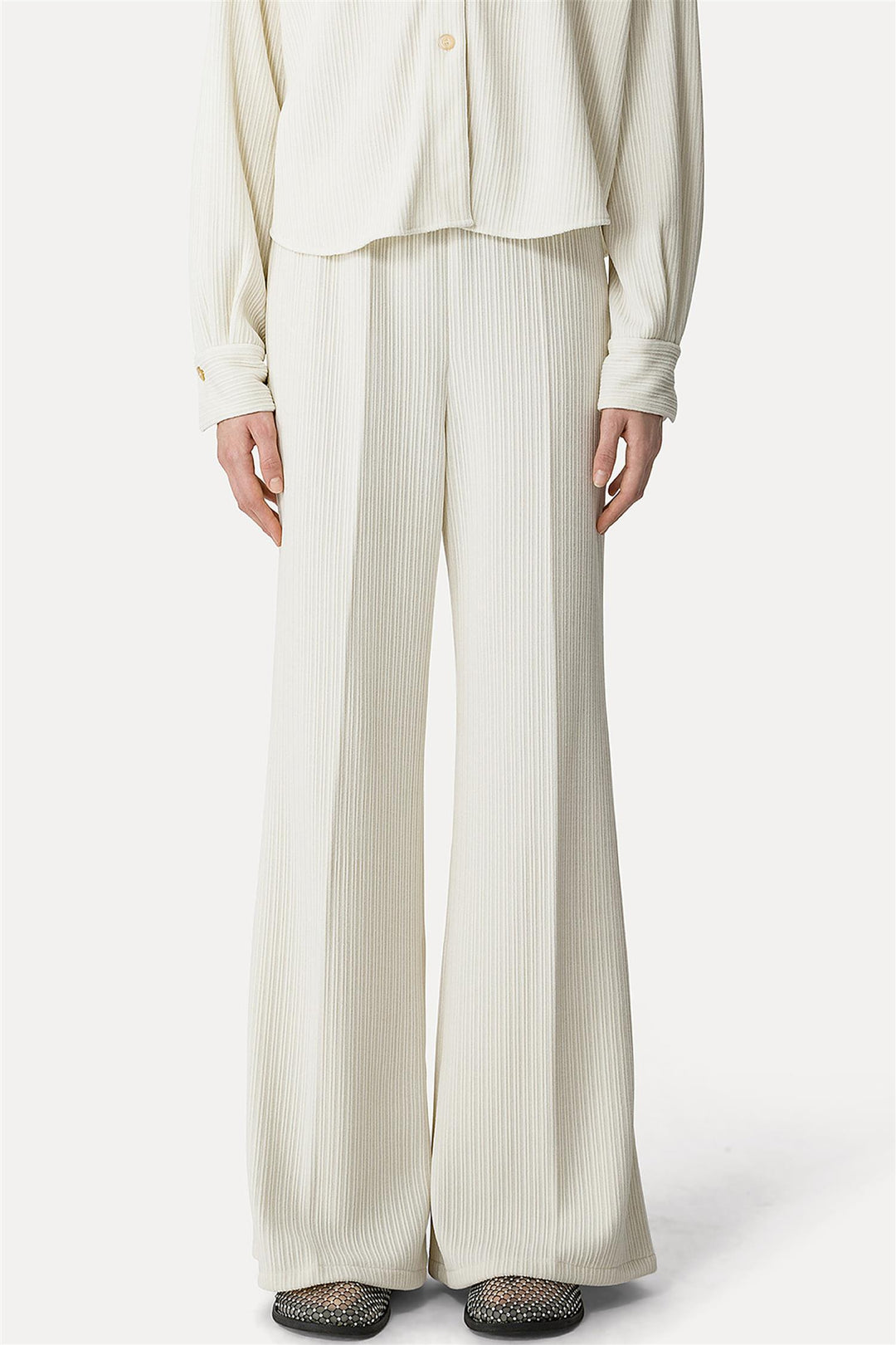 Knitted Corduroy Flared Pants Ivory