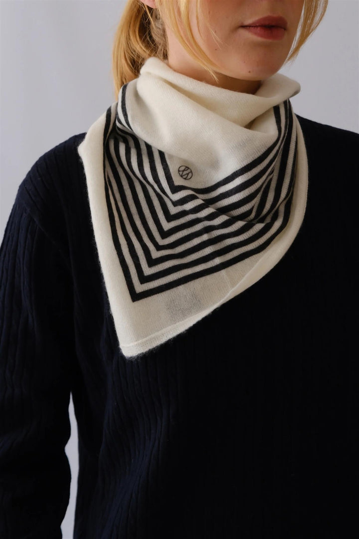 Cashmere Striped Scarf 65 cm. Cream