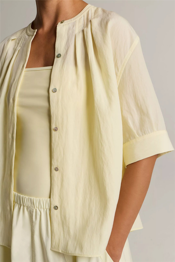 Gathered A-Line Button-Front Shirt Sun Petal