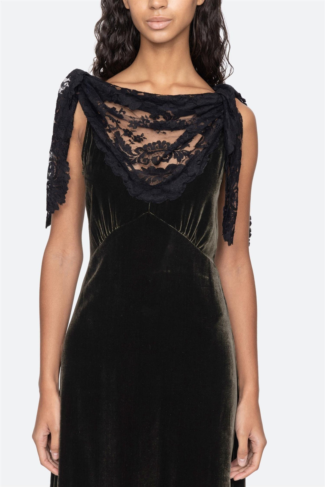 Norabelle Lace Cowl Neck Maxi Dress Olive