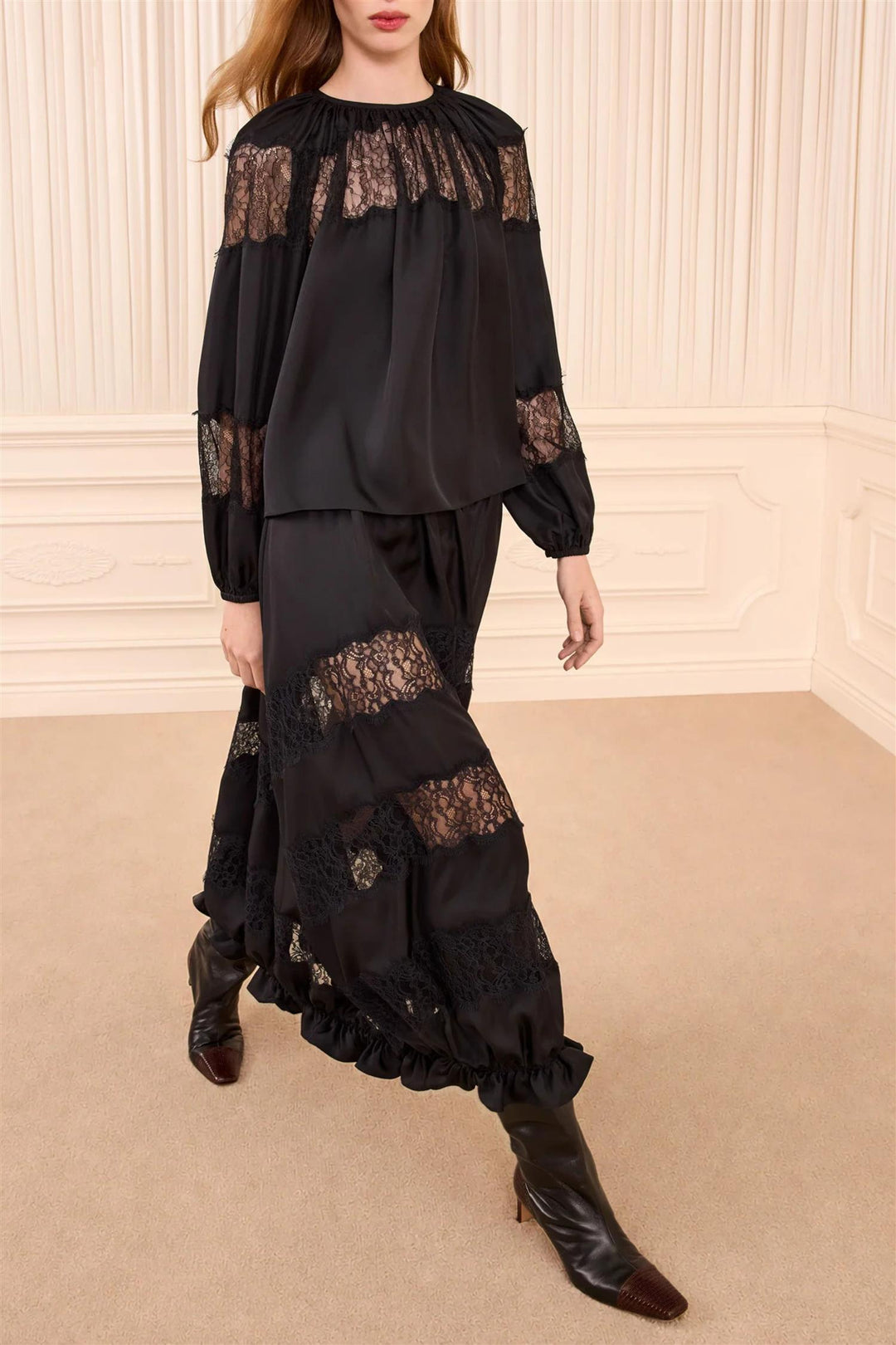 Bess Long Sleeve Silk Bloue Noir