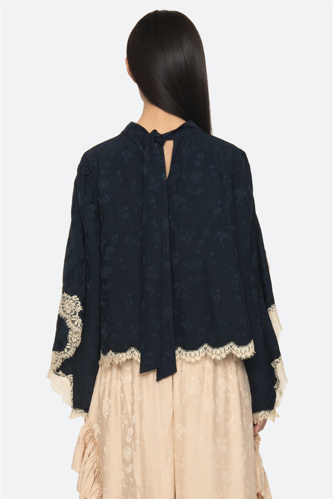 Shay Lace Long Sleeve Top Navy