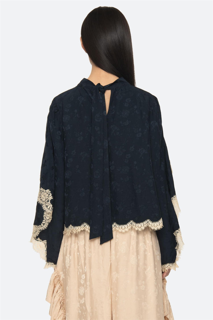 Shay Lace Long Sleeve Top Navy