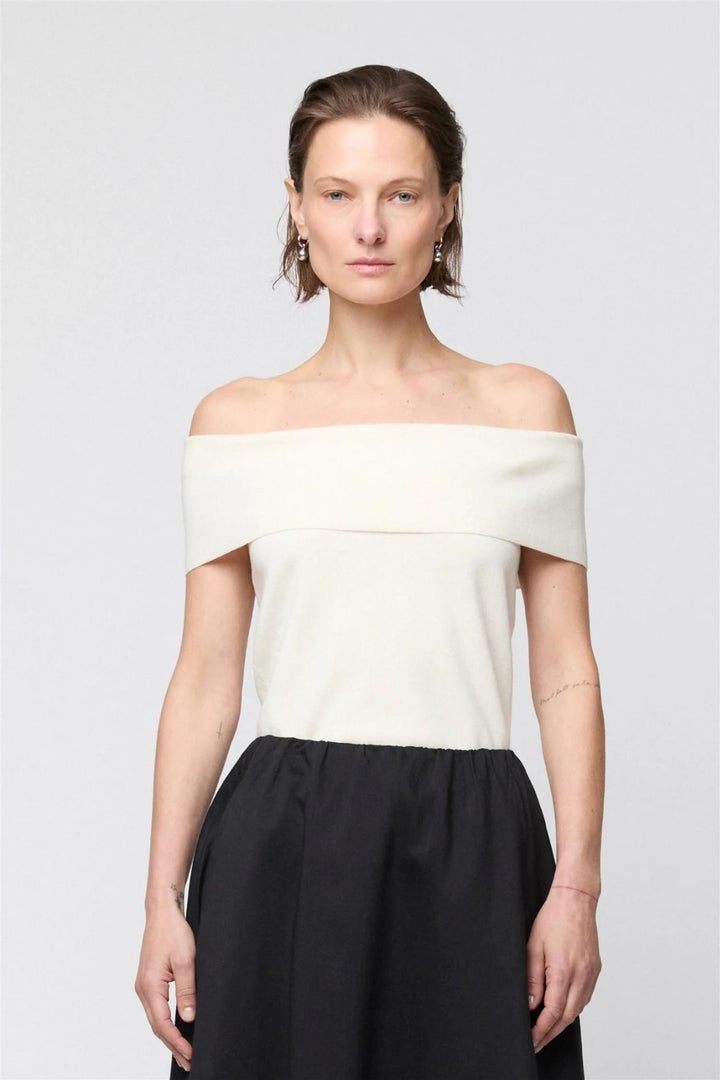 Compact Knit Off Shoulder Top Macadamia