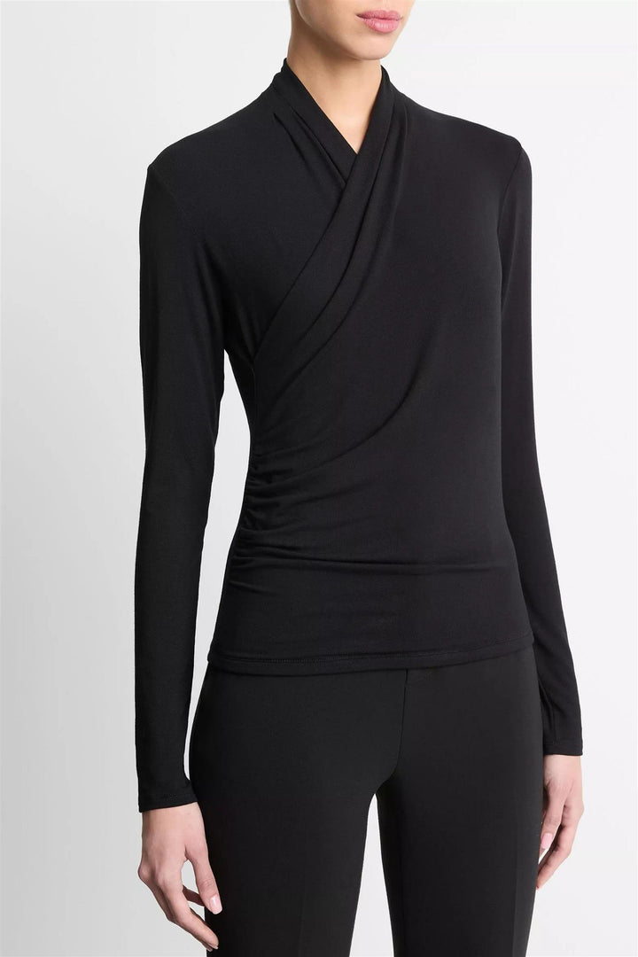 Fixed Wrap Long-Sleeve Top Black