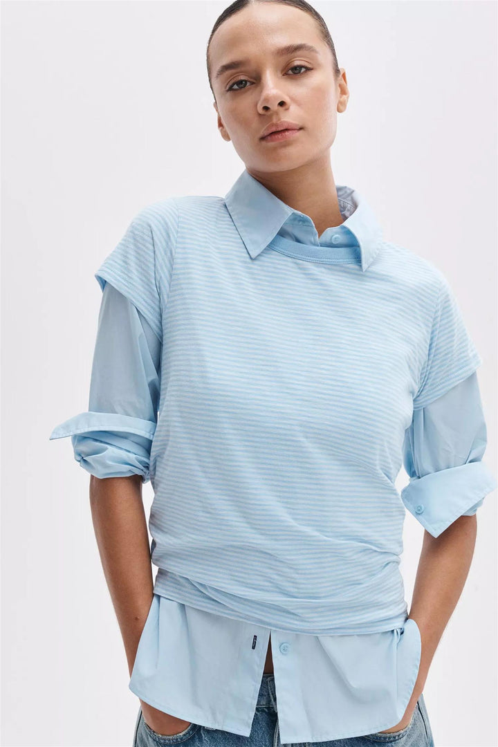 The Slub Striped Tee Powder Blue Multi