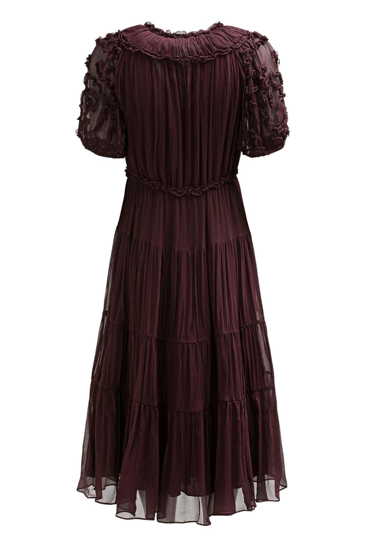 Nan Silk Short Sleeve Midi Dress Mahogany