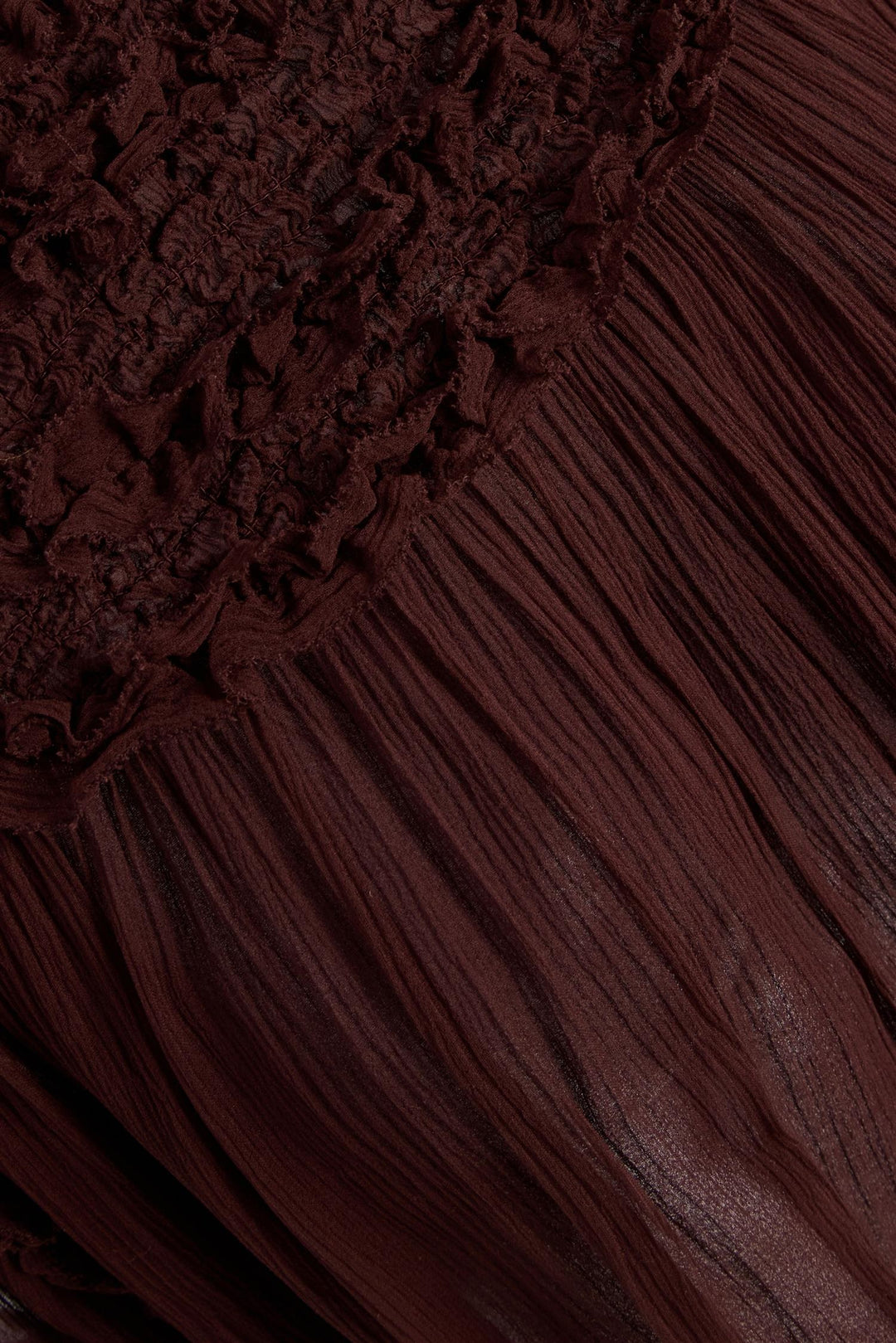 Isolda Silk Smocked Short Sleeve Blouse Mahogany