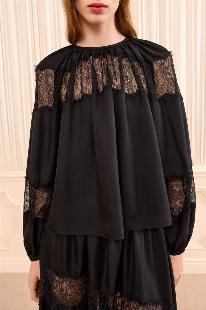 Bess Long Sleeve Silk Bloue Noir