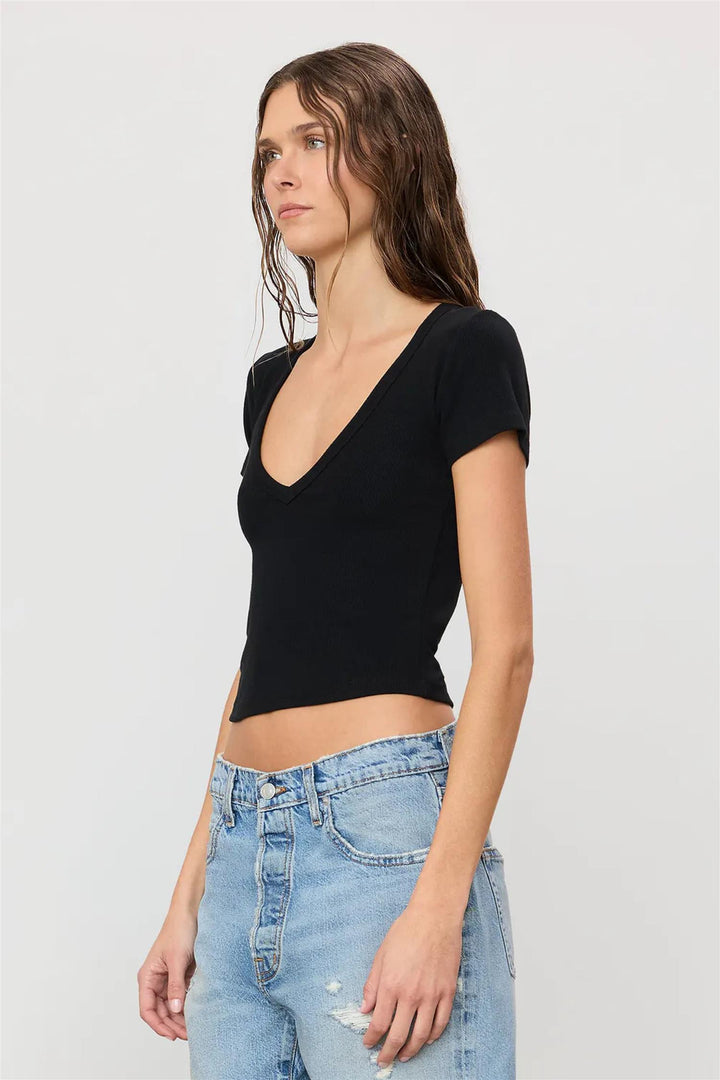 Short Sleeve V-neck Baby Tee Black