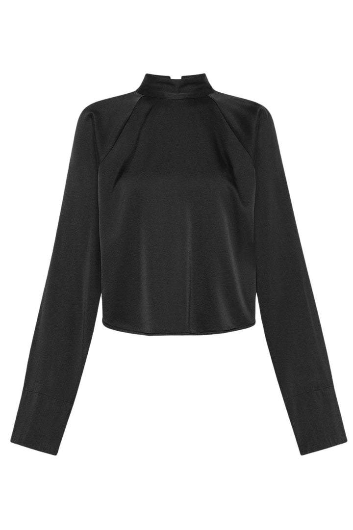 Stretch Silk Satin Crossed Shirt Noir