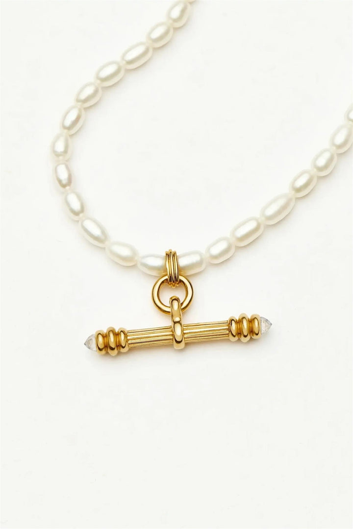 Harris Reed Pearl T-Bar Necklace Gold