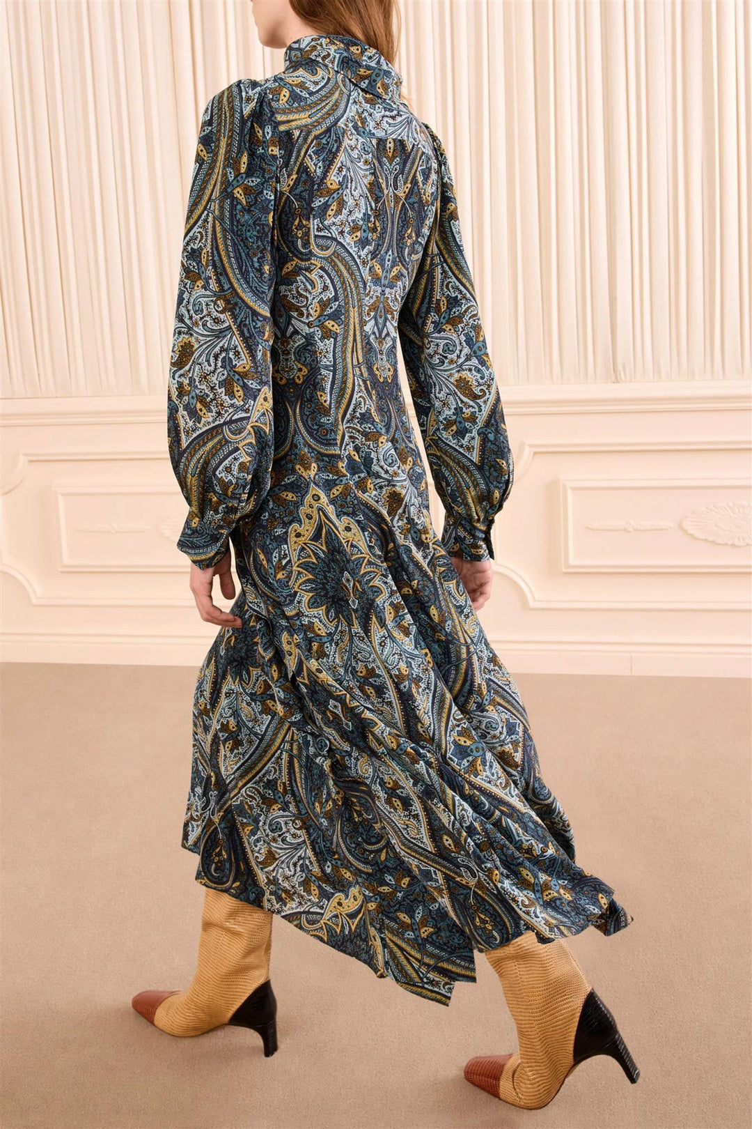 Sabrina Long Sleeve Silk Dress Prussian