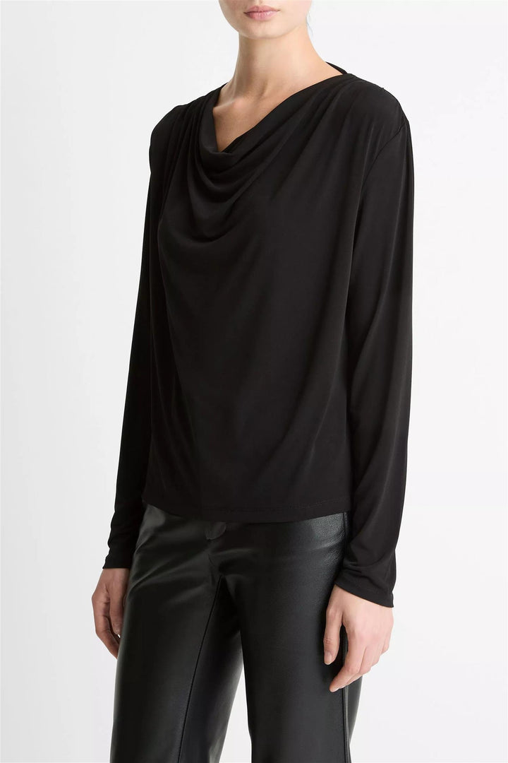 Long Sleeve Cowl Neck Top Black
