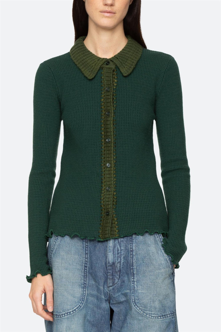 Clare Thermal Knit Cardigan Green