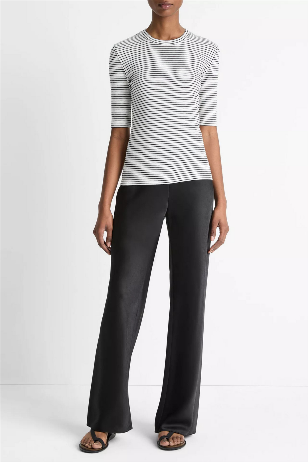 Striped Elbow Sleeve Crew Off-White Combo