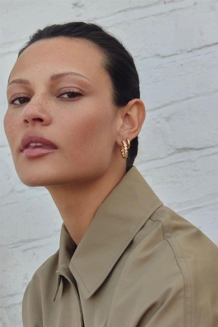 Tennis Medium Hoop Earrings Gold