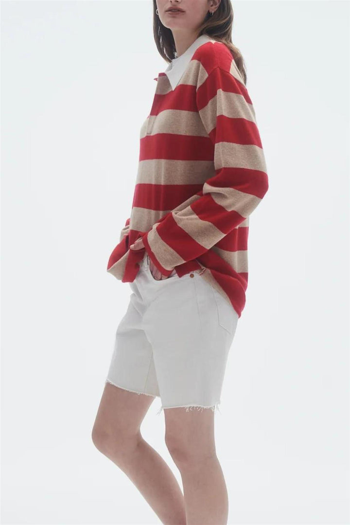 Striped Cashmere Rugby Dune/True Red Stripe