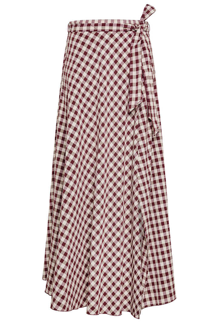 Gingham Long Wrap Skirt Ruby