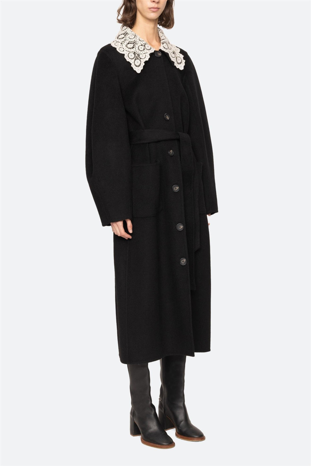 Ellison Solid Lace Collar Coat Black