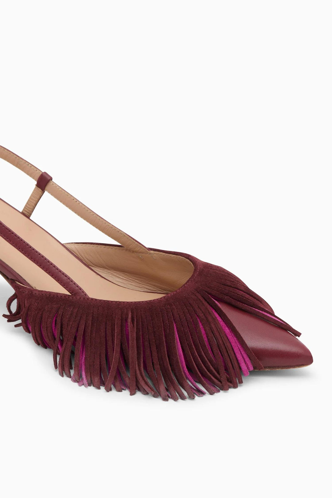 Shira Fringe Slingback Bordeaux Colorblock