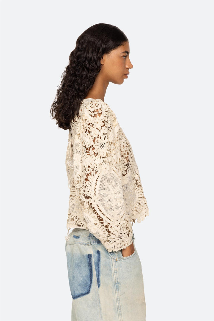 Bente Embroidery Long Sleeve Top Cream