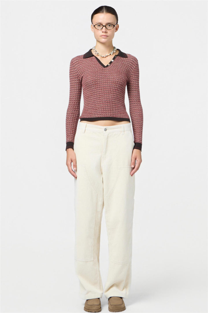 Chevron Longsleeve Shrunken Polo Burnt Cocoa Combo