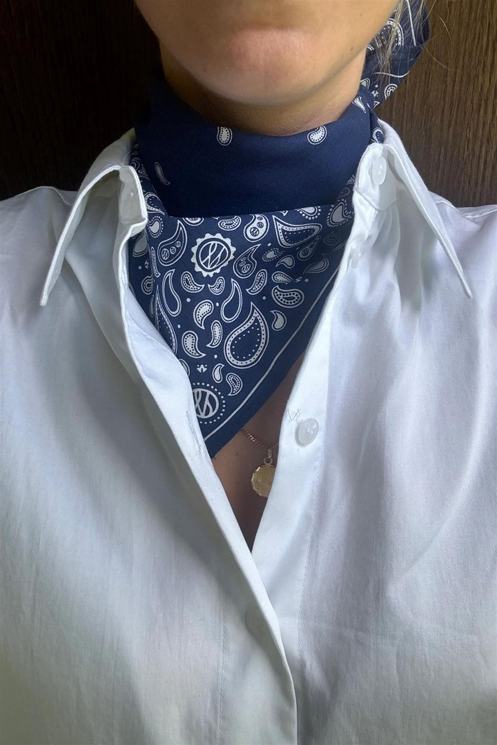 Cotton Paisley Scarf 55 cm. Navy