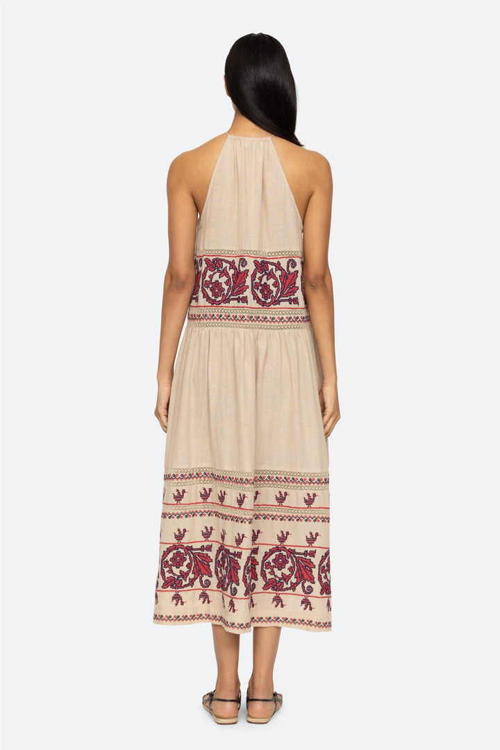 Beena Embroidery Halterneck Dress Taupe