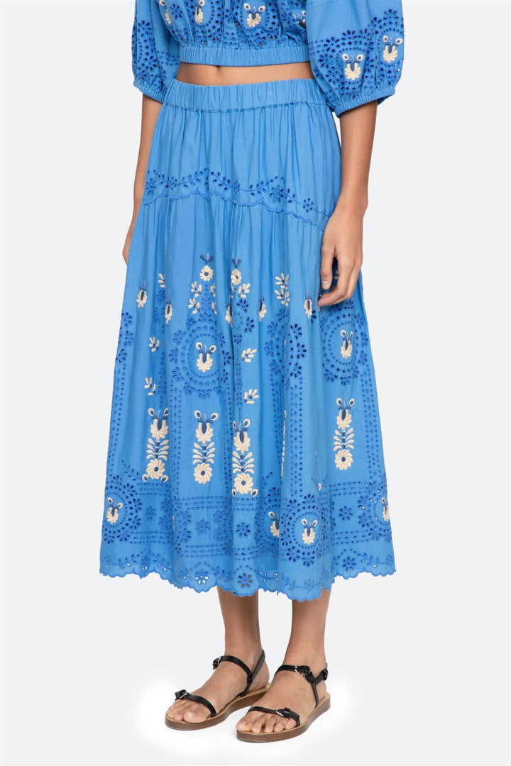 Catharina Embroidered Midi Skirt Blue
