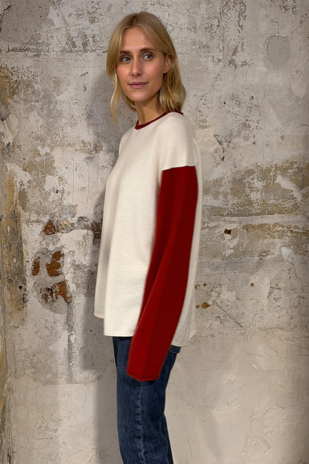 Baseball Oversized Crew Cream/Carmine