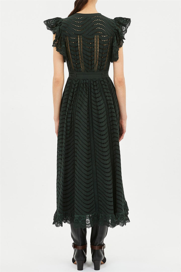 Olga Flutter Sleeve Midi Dress Cypress
