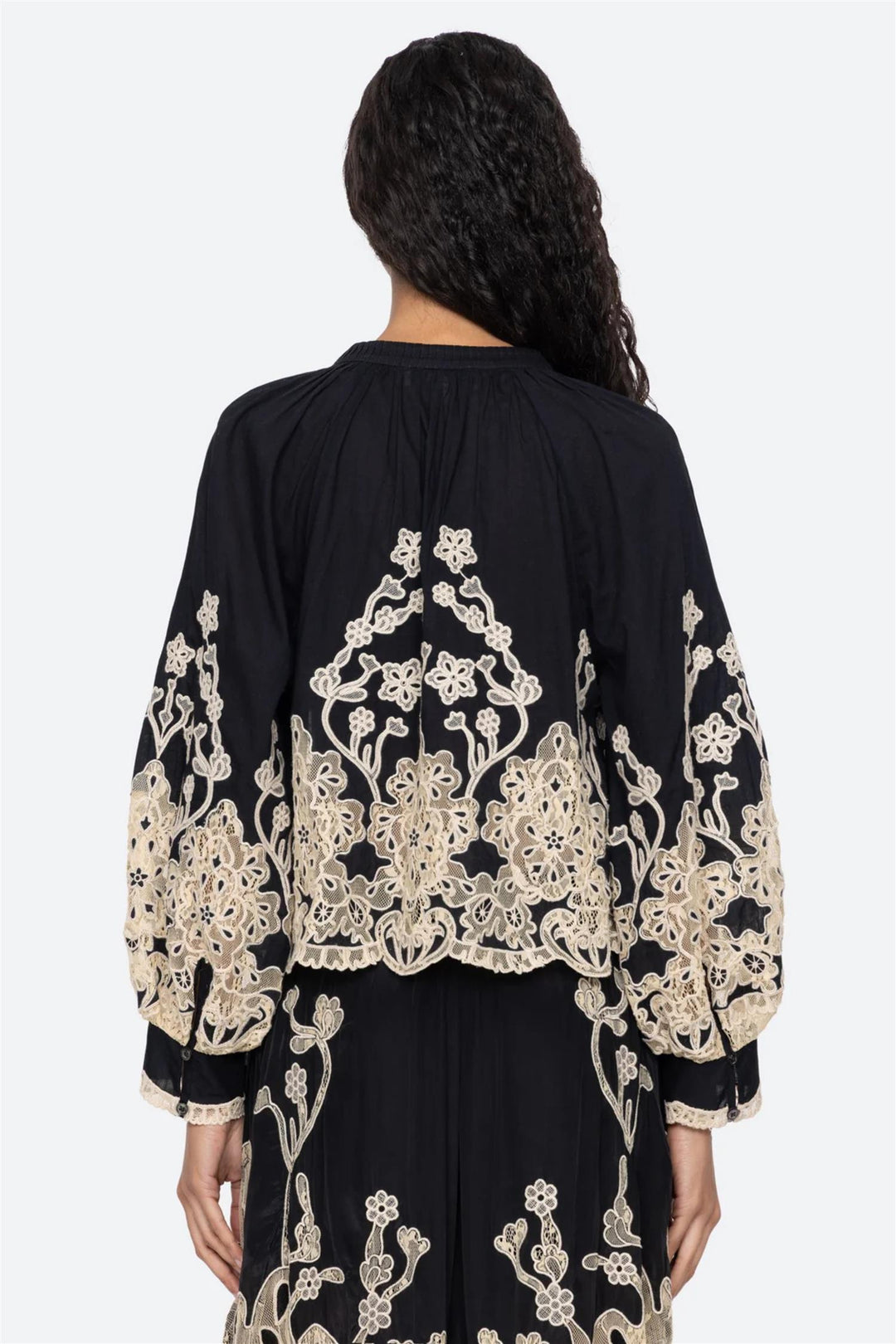 Gracelyn Lace Embroidered Longsleeve Top Black